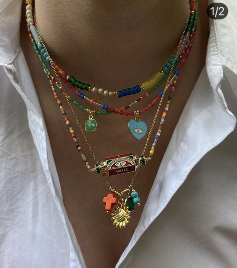 Trending Jewelry 2023 Handmade, Jewellery Summer, Trendy Outfits Inspiration, Necklace Stack, Dope Jewelry, Funky Jewelry, Jewelry Lookbook, Mode Inspo, Girly Jewelry