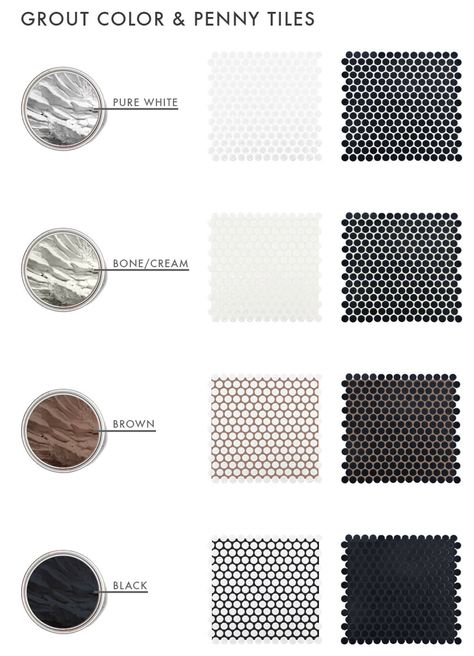 The Difference Grout Color Can Make To Your Tiles - Emily Henderson White Penny Tile Bathroom, Penny Tiles Kitchen, Penny Round Tile Bathroom, Penny Tile Bathroom Floor, Penny Tile Backsplash, Tile Grout Color, Penny Tiles Bathroom, Penny Tiles, Penny Tile Floors