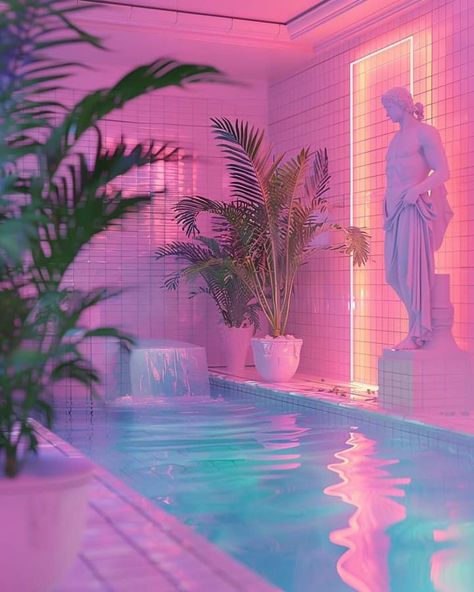 Vaporwave Room Aesthetic, Miami Vaporwave, Pastel Vaporwave Aesthetic, Vaporwave House, Vapor Wave Aesthetic, Vaporwave Room, Neon 80s, Aesthetic 80s, Aesthetic Interior Design