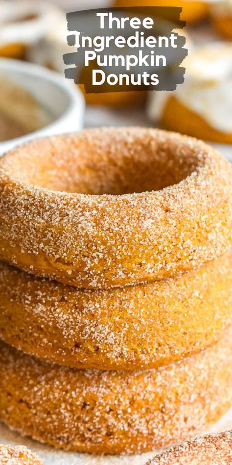 Easy Pumpkin Donut Recipe, Pumpkin Donuts Baked, 3 Ingredient Pumpkin, Cake Mix Donuts, Pumpkin Donuts Recipe, Pumpkin Doughnut, Easy Donut Recipe, Making Donuts, Easy Donuts