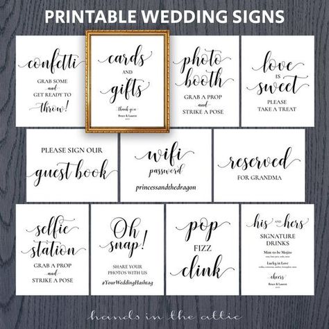 Wedding signs printable package set bundle, pack of 8x10 sign for wedding reception event diy, reserved, confetti, wifi, oh snap, DIGITAL Bride Sign, Diy Wedding Reception, Confetti Cards, Wedding Signs Diy, Wedding Reception Food, Printable Wedding Sign, Reception Inspiration, Wedding Countdown, Diy Event