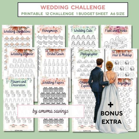 12 Wedding Savings Challenge | Nice Fund Savings Challenges | Wedding Savings Tracker | Budget Planner | Printable Pdf Fit A6 Cash Envelope Wedding Honeymoon Fund, Budget Sheet Template, Saving Tracker, Wedding Fund, Cake Bridal, Honeymoon Fund, Savings Challenges, Wedding Honeymoon, Budget Sheets