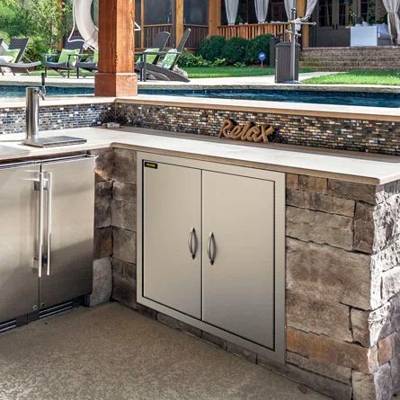 VEVOR Double Access BBQ Door 24X24 Outdoor Kitchen Cooking Professional Modern Frame | Wayfair Outdoor Cabinets, Outdoor Kitchen Cabinets, Outdoor Cabinet, Outdoor Bbq Kitchen, Bbq Island, Outdoor Kitchen Island, Stainless Steel Bbq, Bbq Kitchen, Stainless Steel Cabinets