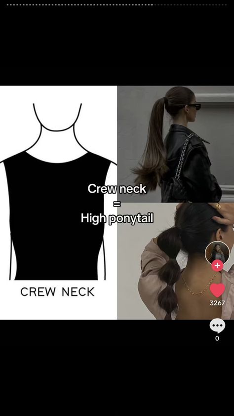 Hairstyle For Round Neck Top, Hairstyles For Crew Neck, Crew Neck Hairstyles, High Ponytails, Round Neck Tops, Crew Neck Top, Round Neck, Hairstyles, Crew Neck