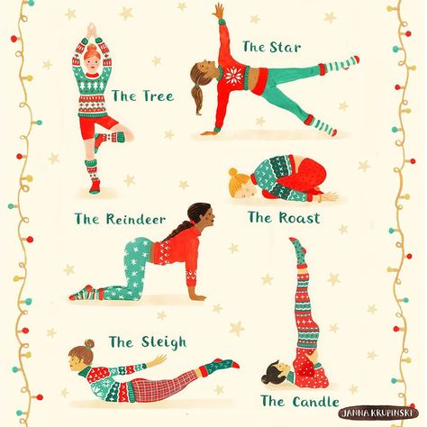 1,016 Likes, 24 Comments - Janna Krupinski (@tabularosi) on Instagram: “Keep fit and focused during the holiday season with Christmas Yoga! 😉  #yoga #yogaposes #yogalove…” Christmas Yoga, Yoga Christmas, Kids Yoga Classes, Yoga Games, Childrens Yoga, Kids Yoga Poses, Painting Animals, Yoga Illustration, Yoga Inspo