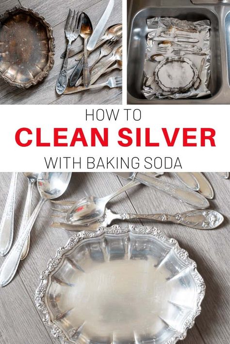 This recipe for how to clean silver is the best ever for a natural silver polish and tarnish remover. It works like magic and the tarnish literally disappears right before your eyes. #Cleaning #TheHowToHome #Homemaking #Homekeeping #NaturalCleaner #BakingSoda #Vintage #Silver Plate Upcycle, Appliance Organization, Decluttering Kitchen, Clean Silverware, Housework Hacks, Kitchen Decluttering, Cleaning Tarnished Silver, How To Clean Silverware, Cleaning Silver