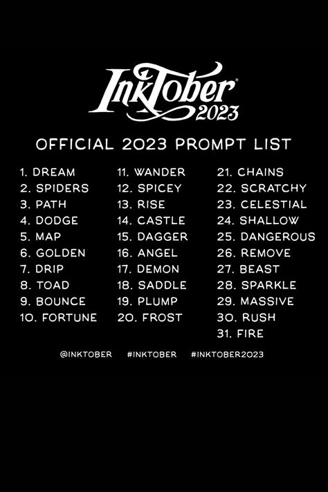 Inktober Ideas, 30 Day Art Challenge, Art Journal Challenge, Inktober 2023, Character Prompts, Prompt List, Traveling Around The World, Art Challenges, Drawing Ideas List