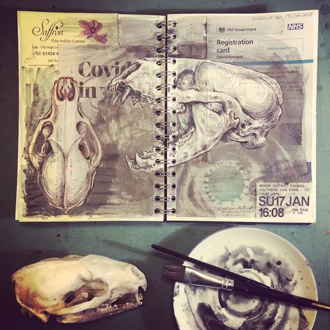 Duncan Cameron Artist Research, Paul Jackson Artist Research Page, Skull Gcse Art Page, Skull Sketchbook, Badger Skull, Duncan Cameron, Summer Sketchbook, Metamorphosis Art, Aesthetic Sketchbook