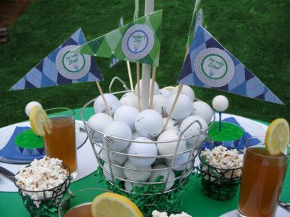 father's day table decorations - Google Search Golf Party Ideas, Mini Golf Party, Golf Centerpieces, Golf Tournament Gifts, Golf Theme Party, Golf Ball Gift, Golf Party Decorations, Golf Ball Crafts, Golf Birthday Party