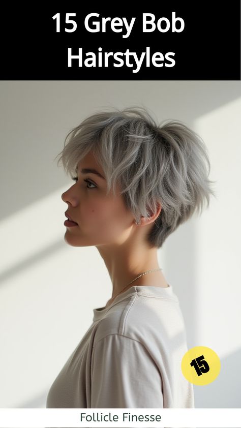 Grey Bob Hairstyles,Woman with textured pixie grey bob hairstyle Gray Pixie Bob Haircut Over 50, Hairstyles Sleek, Grey Bob Hairstyles, Textured Pixie, Short Pixie Bob, Grey Bob, Pixie Bob Hairstyles, Pixie Bob Haircut, Dark Roots