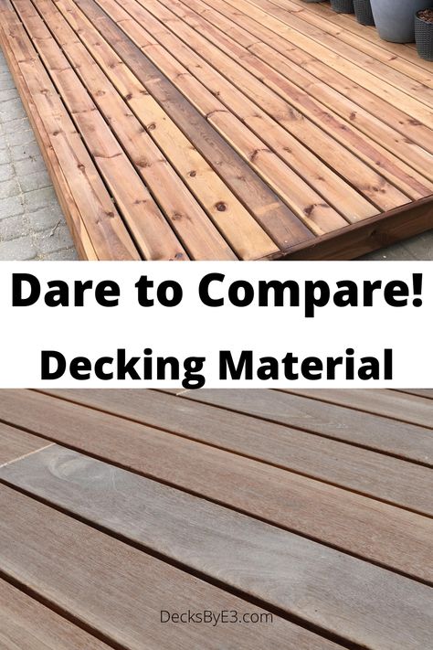 There are five popular types of decking options for backyard decks. The options for decking are pressure treated wood, cedar, composite, pvc and ipe. They all have there advanatages and disadvantages as decking material. To make an informed decision it is good to compare all five materials costs, maintence, durability just to name a few. Regardless of the decks design the decking impacts the look and feel of each deck. Along with the construction and budget of the overall deck. Treated Wood Deck, Wood Deck Designs, Composite Decking Designs, Deck Material, Backyard Decks, Ipe Wood Deck, Deck Cost, Building A Floating Deck, Pressure Treated Deck