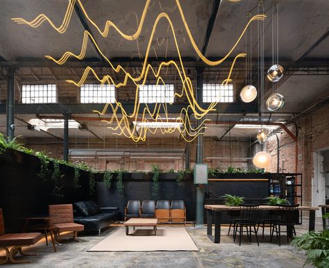 Neon Number, Music Waves, Industrial District, Genius Loci, Gathering Room, New Interior Design, Exposed Brick Walls, Design Apartment, Ground Floor Plan