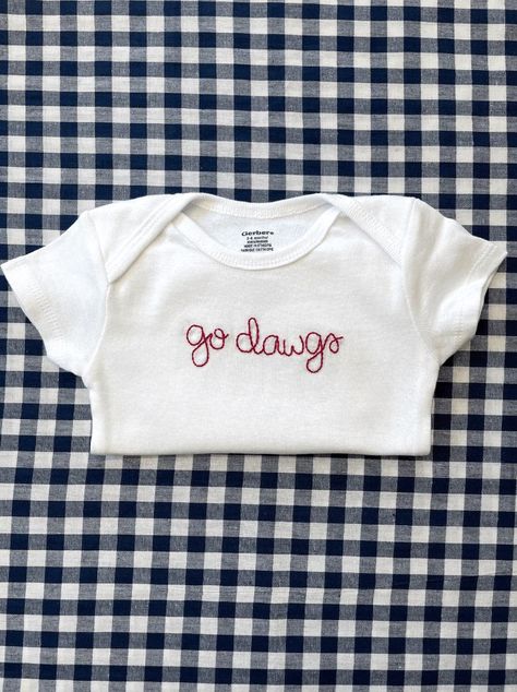 Go Dawgs Baby Outfit | Georgia Bulldogs Baby Outfit | Hand Embroidered Baby Bodysuit | UGA Tailgate Outfit | Newborn Gift | UGA Bulldogs Uga Tailgate, Uga Baby, Uga Bulldogs, Tailgate Outfit, Go Dawgs, Savannah Ga, Georgia Bulldogs, Baby Outfit, Baby Outfits