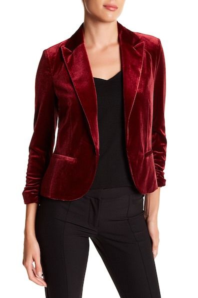 Amanda & Chelsea Velvet Blazer size XS Velvet Coat Women, Womens Tuxedo, Red Velvet Blazer, Red Velvet Jacket, Ruched Sleeve Blazer, Tuxedo Women, Blazer For Women, Tailored Suit, Womens Coats