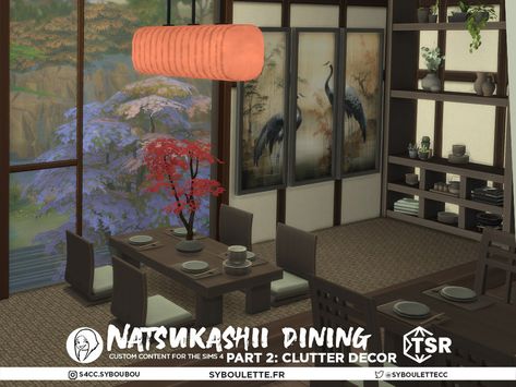 The Sims 4 Cc Japanese Furniture, Sims 4 Japanese Cc Furniture, Sims 4 Cc Japanese Furniture, Japanese Themed Bedroom, Clutter Decor, Sims 4 Japanese Cc, Asian Dining Room, Japanese Dining Table, Living Room Sims 4