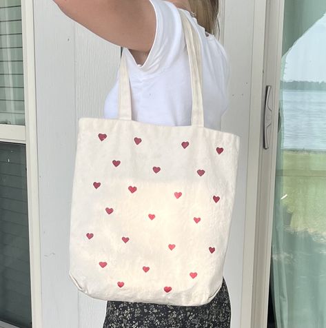 Croquette Tote Bag, Painting Ideas On Canvas Bag, Painted Tote Bag, Totes Ideas, Bag Painting, Best Valentine Gift, Bags Ideas, Painted Tote, Heart Canvas