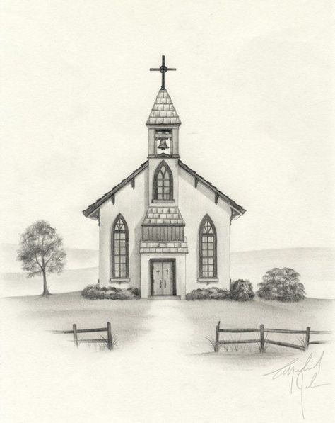 Barn Drawing, Old Country Churches, Church Pictures, Building Drawing, Old Churches, Country Church, Church Building, House Drawing, Pencil Art Drawings