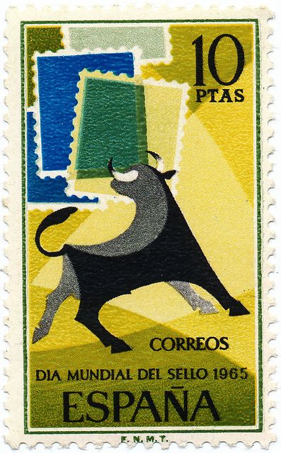 1965 Spanish 10ptas Postage Stamp featuring a Bull - Correos Dia Mundial Del Sello - Espana Spain Postage Stamp, Postal Stamps Design, Languages To Learn, Bird Rubber Stamps, Living In America, Postage Stamp Design, Post Stamps, Postage Stamp Art, Stamp Collection