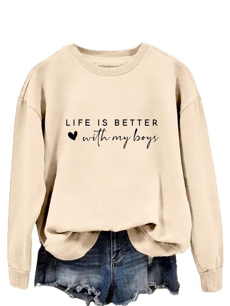 PRICES MAY VARY. The Sweatshirt Is Made Of Cotton Blend, Soft And Comfortable. Life Is Better With My Boys Sweatshirt,Funny Mama Sweatshirts For Women. The Casual Sweatshirt Can Be Worn With Almost Any Outfit And Can Simply Be Worn With Skinny Jeans, Shorts Or Leggings To Enhance Your Casual And Chic Style. Great For A Casual Everyday Look And Any Occasions, Especially For Christmas, Office, Parties, Hang-Out, Travel, School, Work And Dating. Please Check The Specific Values In Size Chart That W Mom T Shirts, Women’s Sweatshirts, Fall Mom Style, Sweatshirt Cricut Ideas, Popular Sweatshirts, Trending Sweatshirt Designs, Boy Mom Shirts, Women Gifts Ideas, Sweatshirt Sayings