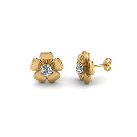 Yellow Gold Over .925 Sterling Silver Round Cut White CZ Flower Stud Earrings #Unbranded #Stud Small Size Earrings Gold, Stone Earrings Gold, Small Earrings Gold, Tiny Gold Studs, Earrings Display, Flower Earrings Gold, Diamond Earrings Design, Gold Earrings Designs, Small Earrings Studs