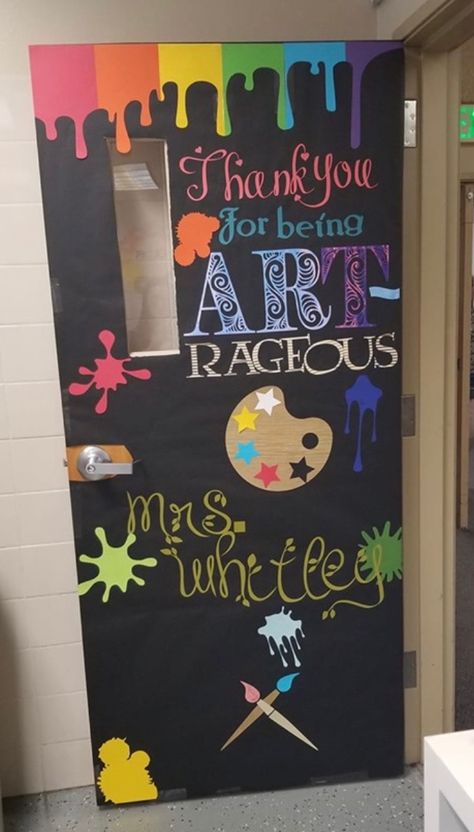 Art Classroom Door Ideas, Art Classroom Door, Classroom Window Decorations, Classroom Theme Ideas, Art Room Doors, Elementary Classroom Themes, Bulletin Boards Classroom Decor, 7th Grade Art, Preschool Decor