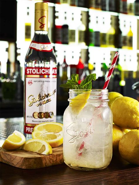 Stolichnaya Premium vodka, the world’s most original vodka, introduces the original serve of the sum-mer, The Stoli Lemonade. A splash of Stoli poured over ice with freshly squeezed lemon juice and... Vodka Stolichnaya, Pray Wallpaper, Stoli Vodka, Premium Vodka, Squeezed Lemon, Soda Water, Tito's Vodka Bottle, Food Restaurant, How To Squeeze Lemons