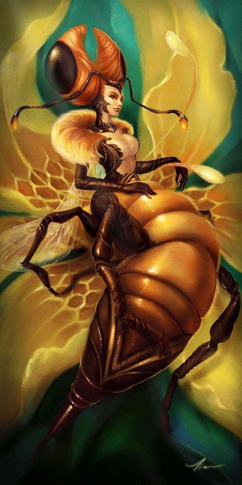 Bee & Woman art Bee Pictures, Digital Art Gallery, Bee Art, Fantasy Monster, Creature Concept Art, Arte Fantasy, Creature Concept, Fairy Art, Queen Bee