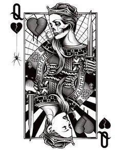 Gemini tattoo idea Lotusblume Tattoo, Queen Of Hearts Tattoo, Art Chicano, Catrina Tattoo, King Card, Gemini Tattoo, Muster Tattoos, Geniale Tattoos, Gambling Tattoo