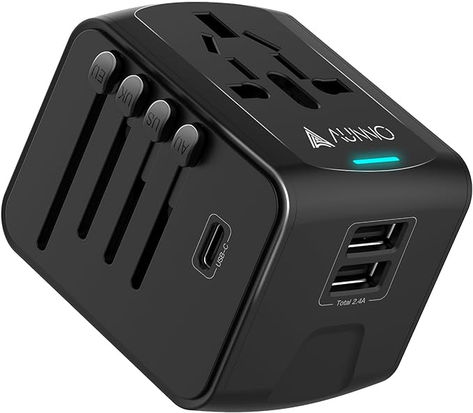 AUNNO Universal Travel Adapter, International Travel Plug Adapter with 1 USB C and 2 USB Ports, All in One Worldwide Plug Adaptor, UK to European Power Universal Plug Adaptor for EU USA Australia Travelling Essentials, Universal Plug Adapter, Usb Adapters, Universal Travel Adapter, Cinema Camera, Technology Accessories, Travel Adapter, Electric Shock, Adapter Plug