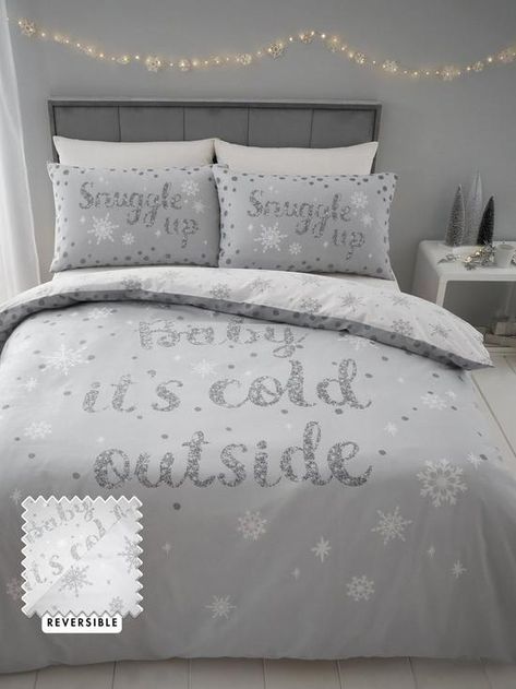 Grey Duvet Cover, Christmas Duvet Cover, Christmas Duvet, Grey Duvet, Catherine Lansfield, Gray Duvet Cover, Grey Christmas, Cosy Christmas, Winter Comfort