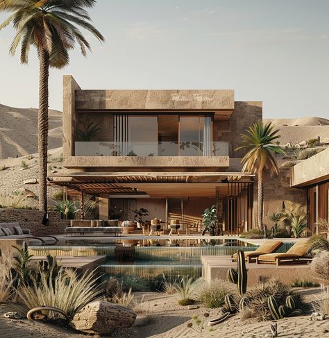 Found peace in this desert villa. The stark beauty of the landscape and the simplicity of the design speak to me. Here, life feels quiet and honest. #DesertVilla #SimpleLiving #PeacefulRetreat #HemingwayVibes #DesertLife #modernarchitecture #interiordesign #slowliving Arizona Vibes, House Desert, Desert Villa, Desert House, Aesthetic Architecture, Arizona House, Sims Builds, Speak To Me, Home Hall Design