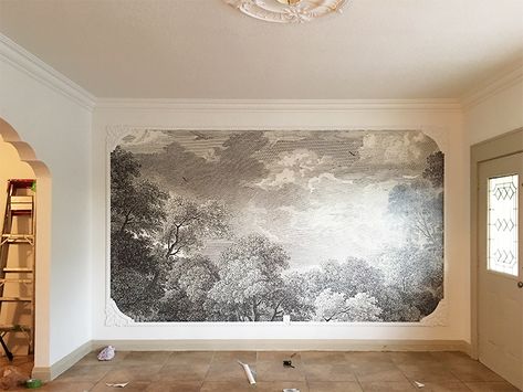 DIY Framed Wall Mural | Jenna Sue Design Blog Framed Wall Mural, Bedroom Wallpaper Aesthetic, Wall Panel Ideas, Bedroom Wallpaper Ideas, Bedroom Wallpapers, Jenna Sue Design, Wall Murals Diy, Panel Ideas, Wallpapers Ideas