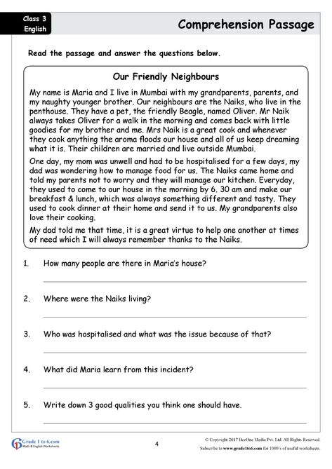 Comprehension Passage for Class 3|www.grade1to6.com 3rd Grade Reading Comprehension Worksheets, Unseen Passage, Reading Skills Worksheets, 2nd Grade Reading Worksheets, Writing Comprehension, Reading Comprehension For Kids, Fluency Passages, Reading Comprehension Lessons, Have Fun Teaching