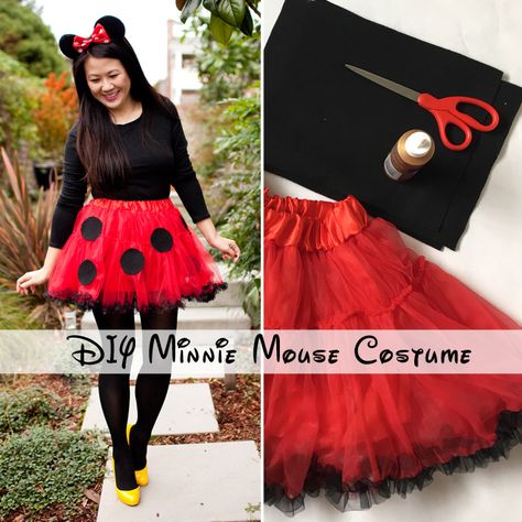 DIY Minnie Mouse Costume Diy Minnie Mouse Costume, Minnie Mouse Kostüm, Donut Halloween Costume, Diy Snow White Costume, Minnie Mouse Costume Diy, Halloween Tutu Costumes, Mickey Und Minnie, Minnie Mouse Halloween Costume, Costumes Faciles