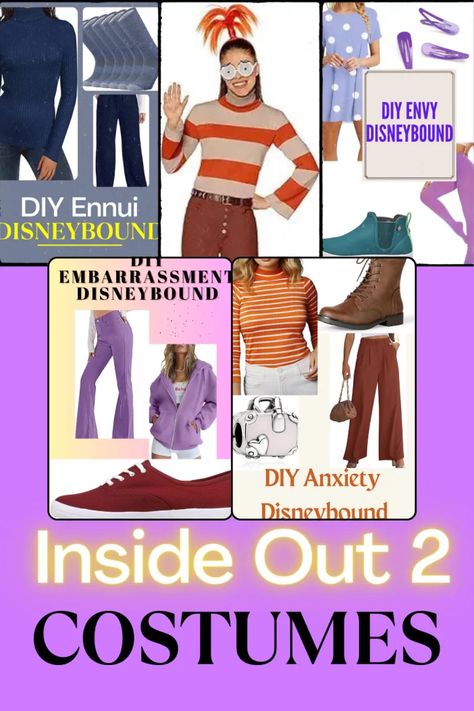 Inside out 2 costumes Inside Our 2 Outfits, Ennui Inside Out Costume, Inside Out Two Outfit Ideas, Inside Out 2 Costume Ideas, Inside Out Characters Costumes Diy, Inside Out Two Costumes, Inside Out Teacher Costume, Diy Inside Out 2 Costume, Inside Out Emotions Costumes