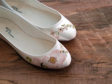 Flat Wedding Shoes, Shoe Painting, Unique Wedding Shoes, Satin Wedding Shoes, Wedding Shoes Vintage, Blossom Wedding, Japanese Blossom, Rose London, Pink Wedding Shoes