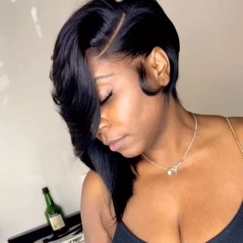 Weave Bob Hairstyles Side Part, Layered Quick Weave Bob, Quick Weave Bob With Closure, Quickweave Bob With Closure, Black Layered Bob Hairstyles, 10inch Bob Wig, Bob Wig Side Part, 10inch Bob, Wig Side Part