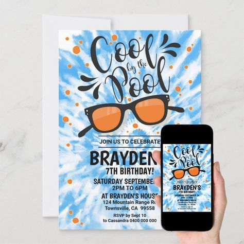 Pool Party Invitation Boy Cool by the Pool Party  Zazzle Water Park Birthday Party, Waterslide Party, Boys Pool Party Invitations, Water Birthday Parties, Swim Party Invitations, Pool Birthday Invitations, 7th Birthday Boys, Water Birthday, 10th Birthday Invitation