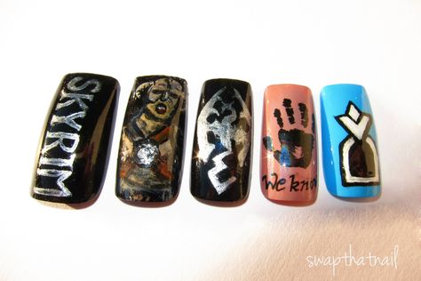 Skyrim Nails  ! Skyrim Nail Art, Skyrim Nails, Skyrim, Nails Design, Hair Health, Simple Nails, Nail Design, Cute Nails, Nail Ideas