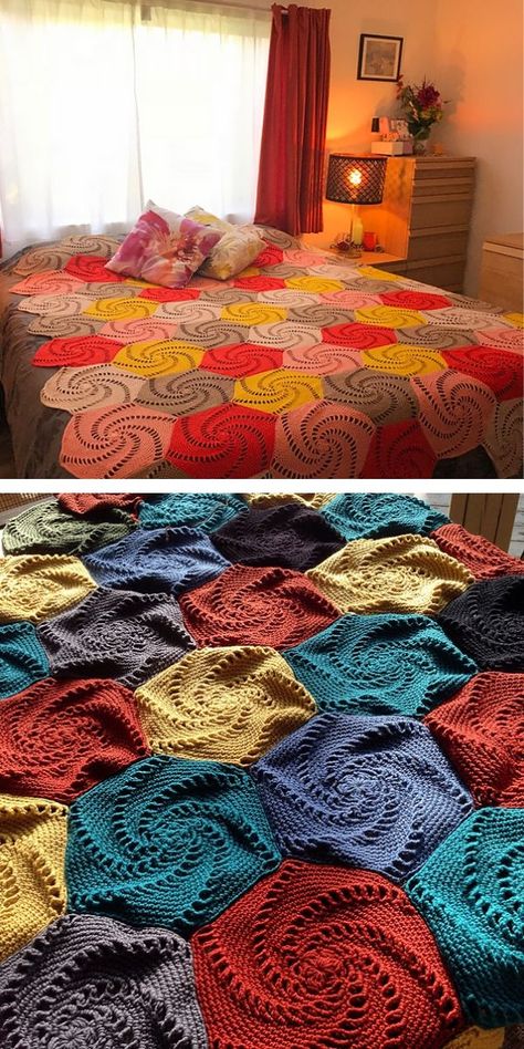 Crochet Scrap Blanket, Crochet Blanket Patterns Granny Square, Crochet Creations, Funky Crochet Patterns, Unique Crochet Blanket, Hexagon Crochet Pattern, Crochet Quilt Pattern, Crochet Blanket Tutorial, Afghans Crochet