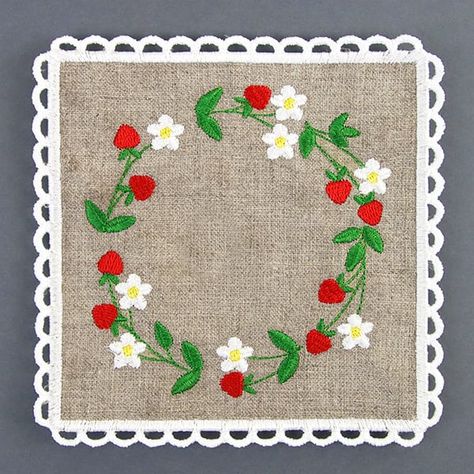 Order #17720855 Strawberry Coaster, Sister Embroidery, Embroidery Library Design, Strawberries And Flowers, Strawberry Wreath, Valentines Embroidery Designs, Strawberry Embroidery, Modern Hand Embroidery Patterns, Modern Hand Embroidery