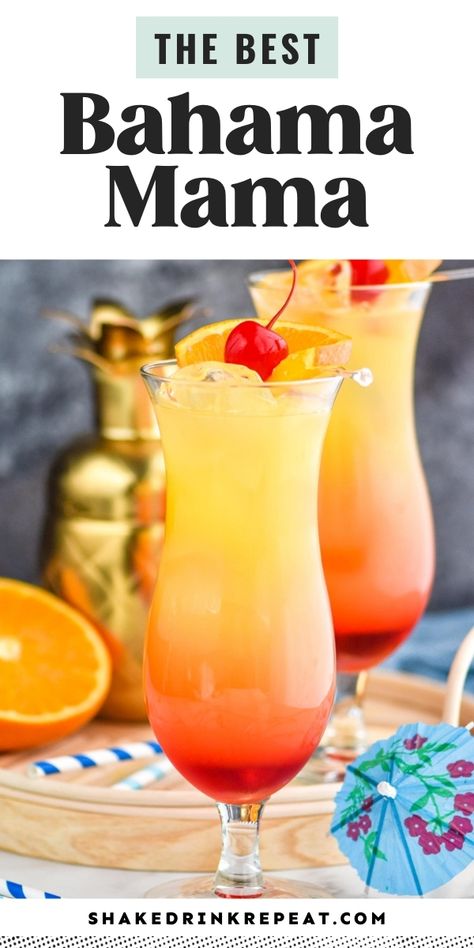 Fruity Drink Recipes Alcohol, Best Liquor Drinks, Fruity Sweet Alcoholic Drinks, How To Make A Bahama Mama Drink, Bahamas Mama Drink Recipe, Bahamas Mama Drink, Sweet Liquor Drinks, Coconut Liquor Drinks, Tropical Rum Drinks