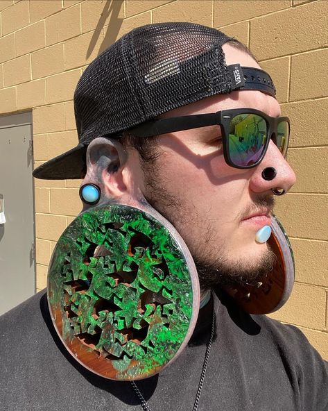 @kodie666 6.066 inch lobes Guys Ear Piercings, Body Modification Piercings, Stretched Ear Lobes, Men's Piercings, Minimalist Tattoo Ideas, Neck Rings, Ear Lobe Piercings, Stretched Lobes, Geometric Tattoos