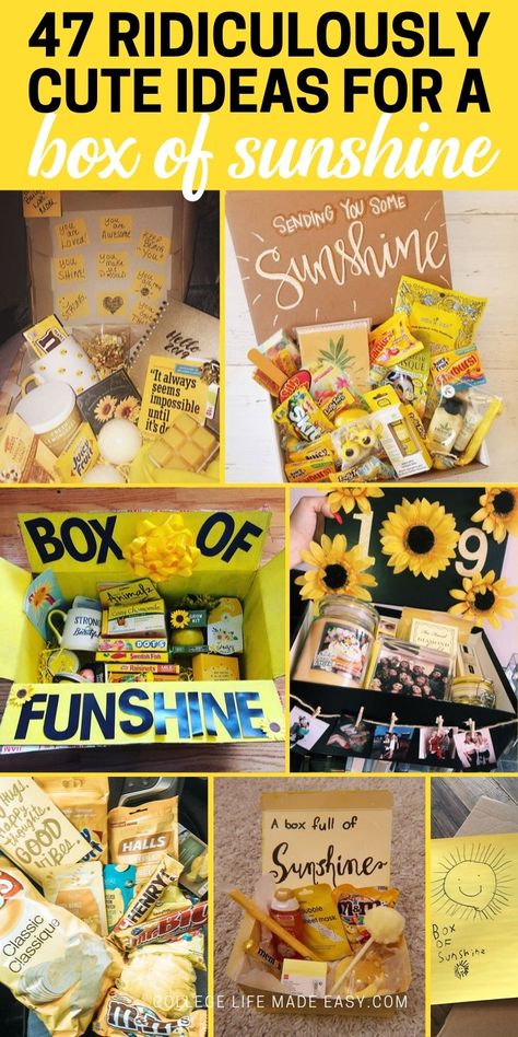 A Box Of Sunshine, Sunshine Box, Diy Gifts For Girlfriend, Cute Gift Ideas, Anniversaire Diy, Box Of Sunshine, Bff Birthday Gift, Bff Birthday, Diy Gifts For Friends