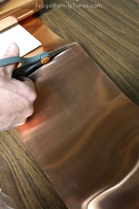 This gorgeous copper stair riser makeover is so much simpler than it looks! No tools, beyond scissors required for this simple DIY stair riser idea. Decorative stair risers are such a simple way for big impact and these patina copper risers are modern, industrial and give so much interest! Metal Stair Treads, Copper Risers On Stairs, Copper Stair Railing, Metal Stair Tread, Patina Copper Diy, Decorative Stair Risers Ideas, Diy Tile Stairs, Tiles On Stairs Risers, Metal Stair Risers