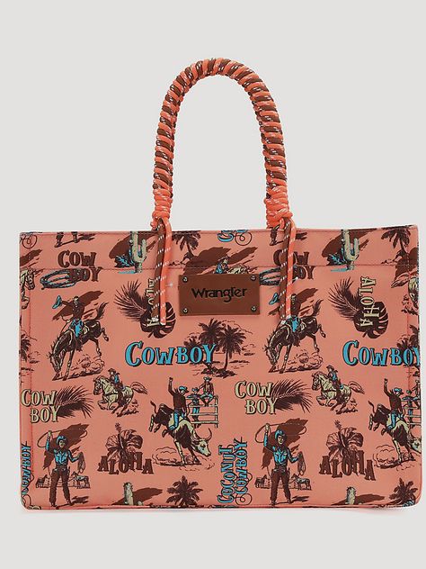 Cowboy Print, Wrangler Accessories, Round Handle, Orange Bag, Print Tote, Printed Tote Bags, Zip Top, Canvas Size, Patch Logo