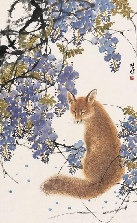 Fang Chuxiong (Chinese b. 1950) Japanese Art Print, Sumi E Painting, Art Chinois, Fox Pictures, Japanese Drawings, 강아지 그림, Chinese Brush Painting, Asian Painting, Chinese Brush