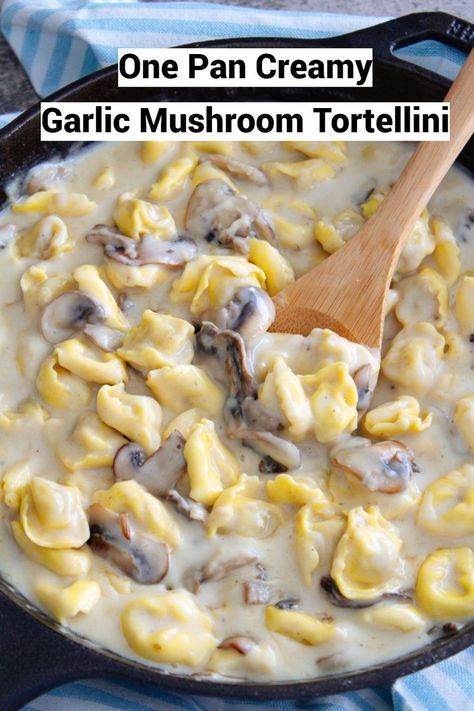 This One Pan Creamy Garlic Mushroom Tortellini is the perfect comforting meal that is ready to serve in under 30 minutes. It has the delicious flavors of garlic butter mushrooms and fresh tortellini in a creamy parmesan sauce. I hope you enjoy! Mushroom Tortellini, Butter Mushrooms, Garlic Butter Mushrooms, Creamy Garlic Mushrooms, Creamy Parmesan Sauce, Tortellini Recipes, Creamy Parmesan, Parmesan Sauce, Holiday Dessert Recipes