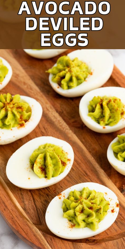 Ditch boring deviled eggs! This creamy, zesty avocado deviled eggs recipe is super easy and seriously delicious. Perfect for parties, picnics, or anytime you're craving a healthy and satisfying appetizer. #avocado #deviledeggs #easyrecipe #partyfood #healthysnack #appetizer Deviled Eggs With Avocado, Boxing Day Food, Cajun Appetizers, Avocado Deviled Eggs Recipe, Eggs With Avocado, Healthy Deviled Eggs, Devilled Eggs Recipe Best, Impressive Appetizers, Avocado Deviled Eggs