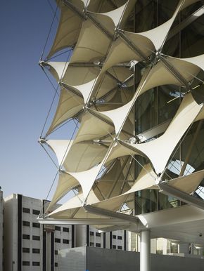 Gallery of Tensile Structures: 11 Edgy Images Under Strain - 2 King Fahd, Shading Device, Building Skin, Membrane Structure, Tensile Structures, Parametric Architecture, Parametric Design, National Library, Structure Architecture